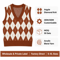 Gilet sans manches personnalisé pour femme, col en V, motif losanges, en mélange acrylique, style preppy, OEM, vente en gros, commande en gros, directement de l'usine