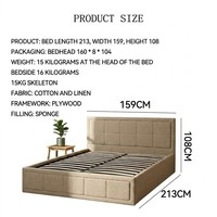 Modernes Soft-Bed-Design Smart Queen-Boxspringbettgestell Leinen-Polsterung Kieferholz Langlebig Grau Komfortabel Funktional 3-5 Jahre