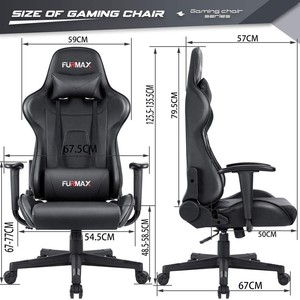 Chaise de jeu Furmax noire, réglable en hauteur, pivotante, avec accoudoirs, pour usage domestique - Product Image 3