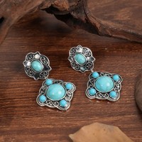 Boucles d'oreilles pendantes géométriques Bohème bleu et rouge turquoise pour femmes Style ethnique alliage bijoux pendants pour cadeau