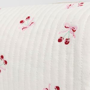Pochette en coton matelassé blanc réutilisable personnalisée, broderie cerise, grande capacité, fermeture éclair, sac cosmétique portable écologique pour femmes - Product Image 3
