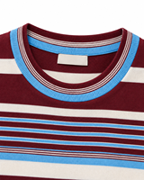 Haut en tricot rayé personnalisé pour femme, col rond, manches courtes, bordeaux, blanc, bleu, bordure contrastée, pull, service ODM