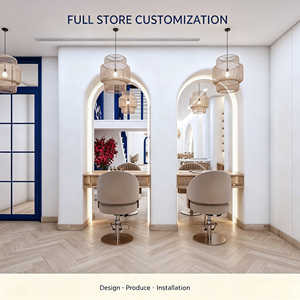 Elegant Salon Factory Whole Space Tailored Design Premium Steel & Marble Units Beauty Parlor Decoration with LED Lighting - Product Image 2