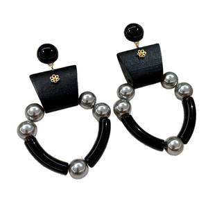 Pendientes Redondos Geométricos de Latón con Perlas Negras de Imitación, Joyería Vintage para Mujer, para Fiestas - Product Image 3