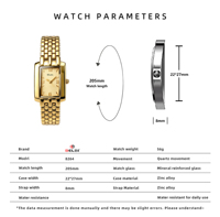Montre à quartz carrée BELBI 8250 pour femme, bracelet en alliage doré Shanghai, verre minéral, résistance à l'eau 3 ATM, style rétro élégant et décontracté