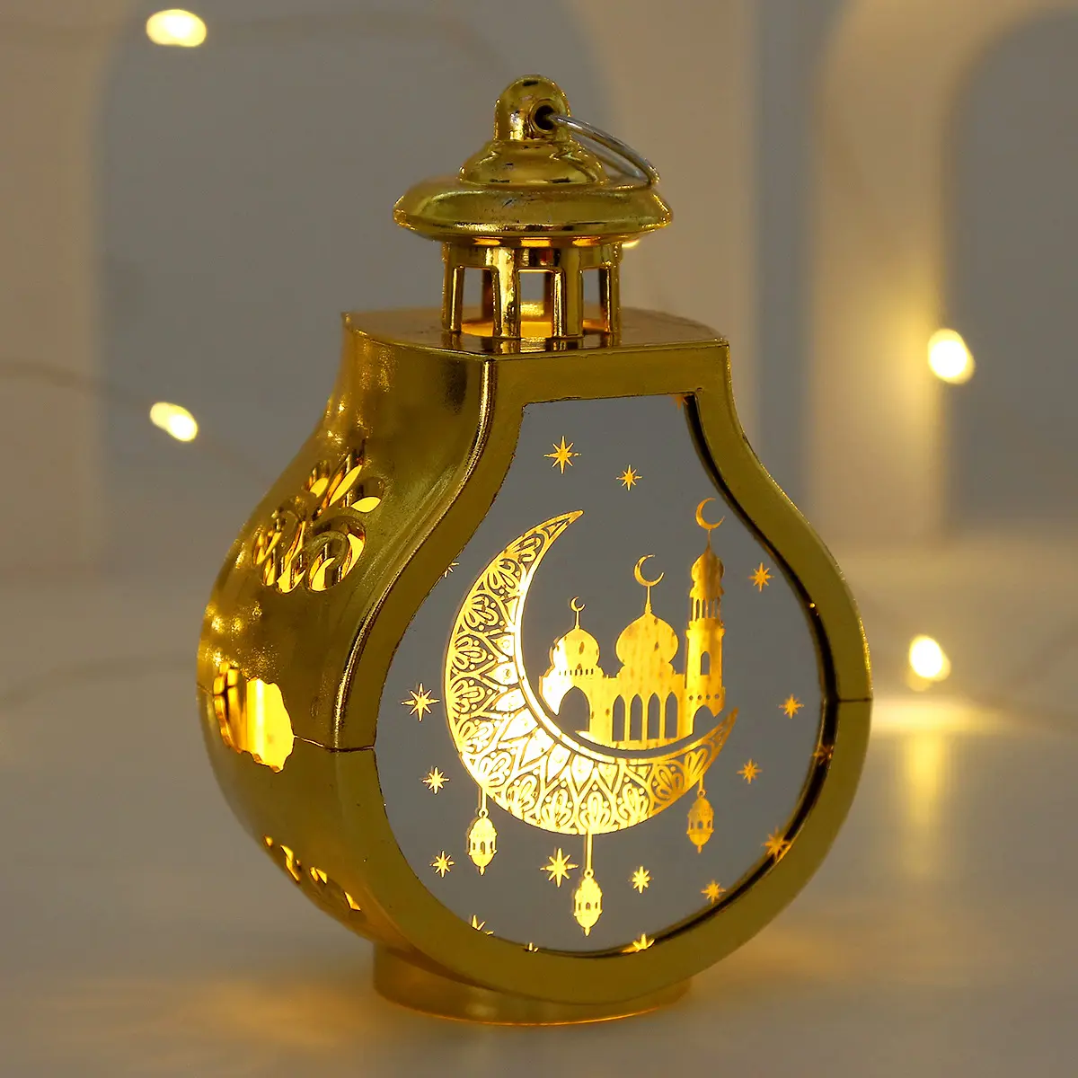 Musulmán Eid Mubarak Suministros para fiestas Árabe LED Estrella hueca Luna Vela electrónica Linternas de Ramadán Decoraciones de Ramadán 2024