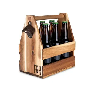 旧工具箱风格非常适合婚礼木制花盆搬运植物篮定制带手柄的葡萄酒啤酒瓶罐