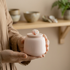 Handmade Porcelain Pet <b>Urn</b> with Flower Lid Airtight Secure Jar for Dogs <b>Cats</b> Jar Shape White Ceramic Memorial Container - Product Image 3