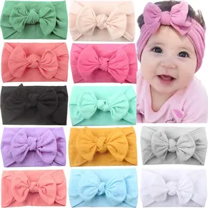 Factory Direct 27 Colors Big Hair Bow Girl der Headbands Baby Girls Hair Accessories Top Messy Knot Bow Turban Headbands