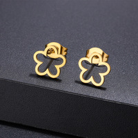 Anting-anting tusuk grosir Rinhoo dari baja tahan karat, minimalis, berbentuk bunga, hati, mawar, daun, tulip, kecil, berlapis emas, perhiasan mode.