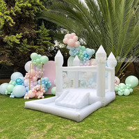 Château gonflable premium blanc pastel avec toboggan et piscine à balles pour mariage, fête, personnalisable/OEM