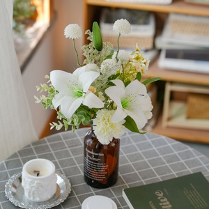 ช่อดอกคาร์เนชั่นลิลลี่ประดิษฐ์ CallaFloral ทำจาก PVC นุ่ม สำหรับตกแต่งงานแต่งงานและบ้าน ช่อดอกไม้แบบถือ CF01181A - Product Image 1