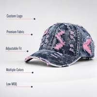 Casquette de baseball en jean déchiré style vintage bleu délavé avec nœuds en tissu jersey de nylon, mode urbaine unisexe réglable