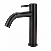 Robinet de lavabo moderne à eau froide, monocommande, en acier inoxydable noir, à montage monotrou, pour robinets de salle de bain