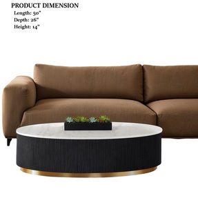 Table basse moderne avec plateau en marbre, base en plinthe dorée, finition noire, blanche et dorée, meuble décoratif pour salon - Product Image 4