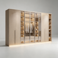 Armoire coulissante moderne en bois de haute qualité avec éclairage LED, portes en verre, personnalisation complète pour la maison et la chambre