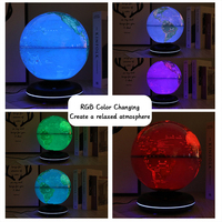 Mapa del mundo iluminado giratorio en inglés de 20cm y 8 pulgadas, Base redonda de escritorio, globo de plástico con luz LED RGB flotante de levitación magnética