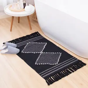 Home Mat Geometric Jacquard Handmade Woven Room Rugs Knit Tasseled Cotton Woven Indoor Door Floor Mat