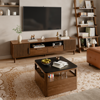Meuble TV autoportant de style Mid-Century Modern à profil bas cannelé avec 2 armoires, tiroirs et étagère, pour salon, référence DSG052 (Stock US)