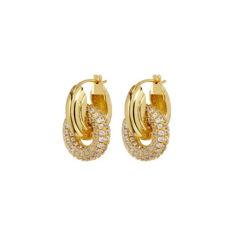 Luxury Brass 18K Gold diamond earring double loop removable multi purpose INS vintage earrings for Party