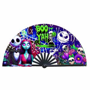 Large 27cm/33cm Premium Bamboo Folding <b>Hand</b> <b>Fan</b> Holographic UV & Reflective Painted Clack Rave <b>Fan</b> for Party Use - Product Image 2
