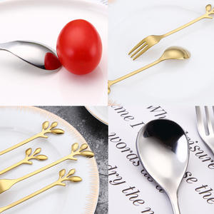 Leaf Shape Stainless Steel <b>Dessert</b> Spoon And <b>Fork</b> Set Gold Silver Color For Cake Fruit Coffee Stirring - Product Image 2