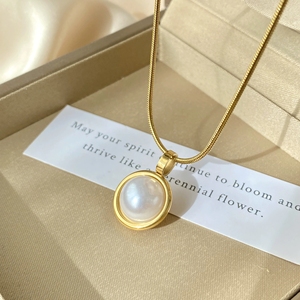 Collar de acero inoxidable de lujo ligero para mujer, collar con colgante de piedra de ojo de tigre perla, joyerí<span class=keywords><strong>a</strong></span> N910149 - Product Image 2