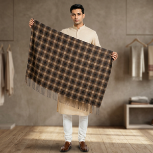 Bufanda de Lana a Cuadros para Hombre, Talla Grande, Marca Kriti International, con Flecos y Borlas, para Invierno, Suave, 500g, Teñida con Hilo, para Uso Casual - Product Image 1