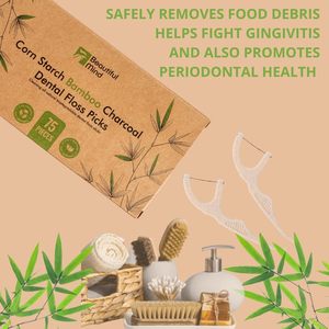 Bio biologisch abbaubare natürliche Zahnseide Picks mit starkem Bambus kohle faden und veganem Maisstärke griff - Product Image 4