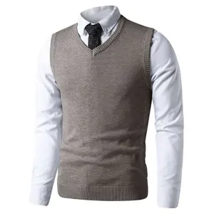 2022 Custom Knit Slim Fit V Neck Basic Plain Pullover Cashmere Wool Sleeveless Vest With Ribbing Cuff Hem Sweater