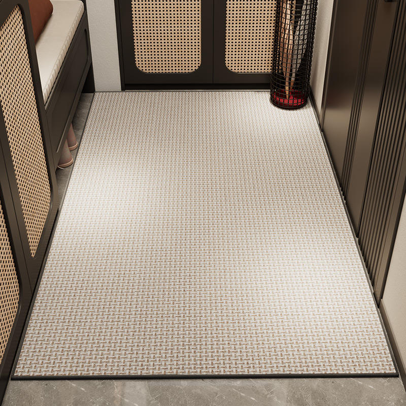 Rubber-backed openwork braided yarn - interlocking gray