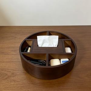 Caja de pañuelos redonda de nogal con organizador de seis compartimentos para sala de estar, mesa de centro, almacenamiento en el dormitorio - Product Image 3