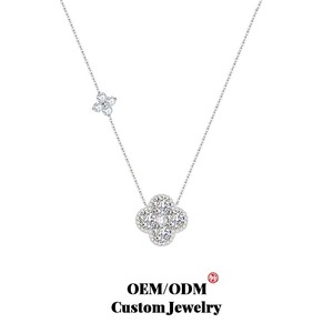 Collar con Colgante de Trébol de Cuatro Hojas de Plata de Ley S925 con Moissanita Corte Rosa, Certificado GRA, para Mujer, Marca <span class=keywords><strong>HELE</strong></span> - Product Image 1