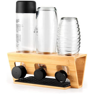 Porte-bouteille Compatible avec <span class=keywords><strong>Soda</strong></span> <span class=keywords><strong>Stream</strong></span> <span class=keywords><strong>Duo</strong></span> et bouteilles d'eau Standard 3 porte-gouttes en bambou égouttoir - Product Image 1