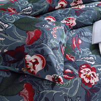 Parure de lit 3 pièces en microfibre brossée douce et moelleuse, magnifique motif floral botanique, housse de couette et taies d'oreiller pour la chambre ou la décoration intérieure