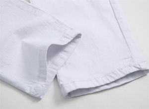 Tinta unita giovani pantaloni taglie forti pantaloni bianchi Jeans da uomo taglia 38 Noir Jeans abbottonati a vita alta - Product Image 6