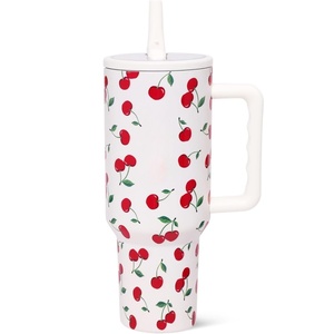 Gobelet isotherme Moioco personnalisé style cerise 40 oz, avec poignée et <span class=keywords><strong>paille</strong></span> rabattable, bouteille idéale pour organiser des événements et des fêtes - Product Image 1