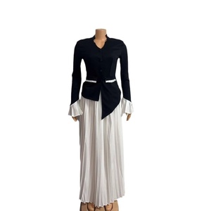 Elegant Flared Sleeve Top Pleated Wide Leg Pants <b>Set</b> for Ladies Simple Office Wear Long Casual for Fat Women African Outfits - Product Image 4