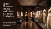 Vitrine en verre haute transparence avec éclairage LED sur rail et niches murales encastrées pour l'exposition de costumes anciens et d'œuvres d'art