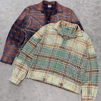 Camisa de Invierno para Hombre, de Manga Larga, con Pedrería y Cristales, Estilo Europeo Americano, de Poliéster y Algodón, Gran Venta