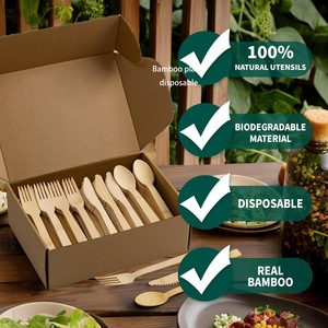 Bamboo Disposable Cutlery Set Knives Forks Spoons Biodegradable Natural For Party Camping - Product Image 1