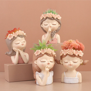 Maceta Grande con Forma de Cara de Niña, Adorable y Económica, Maceta Grande para Suculentas, Maceta de Resina Estilo Rústico para Decoración <span class=keywords><strong>del</strong></span> Hogar y Jardín - Product Image 1