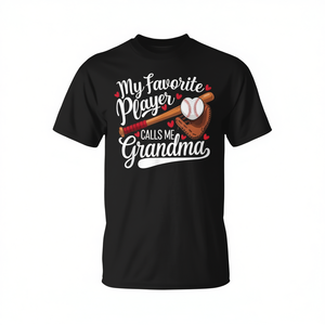 T-shirt de baseball « Mon joueur préféré m'appelle grand-mère » avec motif cœur, noir - Product Image 2