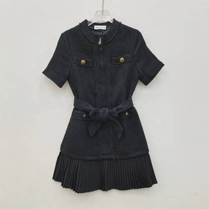 OUDINA <span class=keywords><strong>Abito</strong></span> Midi in <span class=keywords><strong>Tweed</strong></span> Personalizzato all'Ingrosso con Elegante Collo Tondo, Cerniera e Pieghe per Donne - Product Image 5