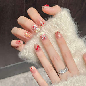 <span class=keywords><strong>Uñas</strong></span> postizas al por mayor, arte de <span class=keywords><strong>uñas</strong></span> artificiales, rosa nude, rojo, diamante, cortas, estilo ataúd, hechas a mano, de presión - Product Image 3