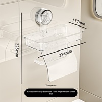 Boîte à mouchoirs rectangulaire minimaliste en plastique à fixation murale sans perçage, forte aspiration, avec étagère de rangement supérieure pour salle de bain et toilettes
