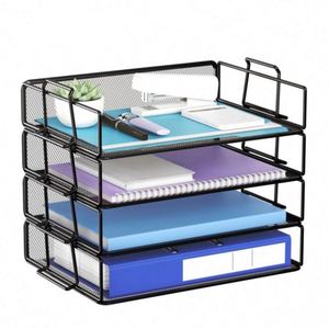 Office School and Home Metal 4 Tier Stackable Letter <b>Tray</b> Paper Holder Desk Organizer - Product Image 1