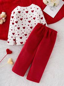 4-5 <span class=keywords><strong>ans</strong></span> Fille Hiver Flanelle Pyjama Ensemble Chaud Doux Filles Vêtements de Nuit Mignon Coeur Imprimé PJs - Product Image 2