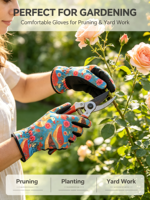 Sarung Tangan Wanita Motif Bunga Burung untuk Kebun, Lembut, Tahan Lama, Anti Gores, untuk Pekerjaan Luar Ruangan di Halaman