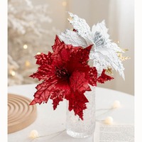 Décoration de Sapin de Noël 2024 Fleurs Artificielles Créatives Fleurs de Noël Dorées en Flanelle Similée Décorations pour la Maison